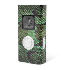 MightySkins Carbon Fiber Skin Compatible with Ring Video Doorbell Plus - Green Serpent | Protective, Durable Textured Carbon Fiber Finish | Easy to Apply