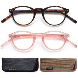 EYEURL 2 Pack Small Reading Glasses for Women Round Frame Men Neck Hanging Blue Light Blocking Glasses With Spring Hinges Round Eyeglasses Anti Glare UV Computer Readers Glasses,3.5