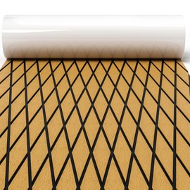 AQUARM EVA Foam Boat Flooring Decking Sheet Marine Flooring Non-Slip Self-Adhesive Easy Clean Decking Sheet for Motorboat RV Yacht Kayak Surfboard Swimming Pool Stairs, 94.5"x31.5" (Black with Teak)