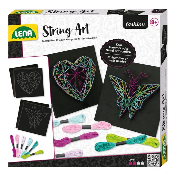 Lena 42650 String Art Craft Set, Butterfly and Heart, Complete