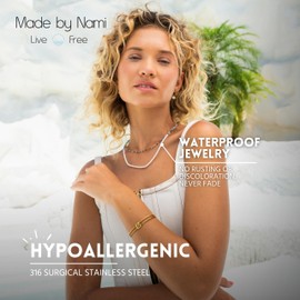 Made by Nami Double Layer Pearl Necklace Women's Colourful with Freshwater Pearls 40 + 5 cm Layered Necklace Boho Style Waterproof Jewellery Hypoallergenic, Stainless Steel, Pearl