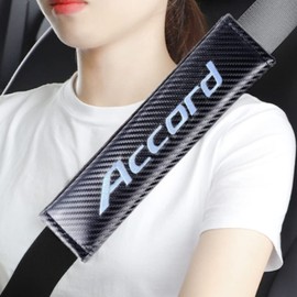 HUIANTS 2Pcs Carbon Fiber Leather Seat Belt Cushions Shoulder Pad Soft for Accord Accessories, Embroidered Accord Logo Car Seat Belt Pads Safety Belt Cover Pad More Comfortable Driving