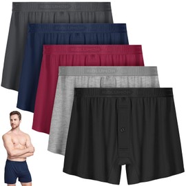 IGOLUMON Mens Underwear Boxer Shorts 5 Pack Comfortable Bamboo Rayon Boxers for Men Classic Relaxed Fit Stretch Shorts Moisture Wicking Breathable Men's Boxer Shorts with Button Fly