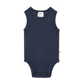 LÄSSIG TENCEL™ Lyocell Sleeveless Rib Knit Bodysuit with Press Stud / Sleeveless Body Navy, Size 74/80