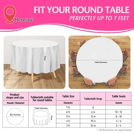 Hereisa White Round Disposable Plastic Tablecloth 84 Inch [5-Pack] - Waterproof, Oil-Resistant for Parties & Events