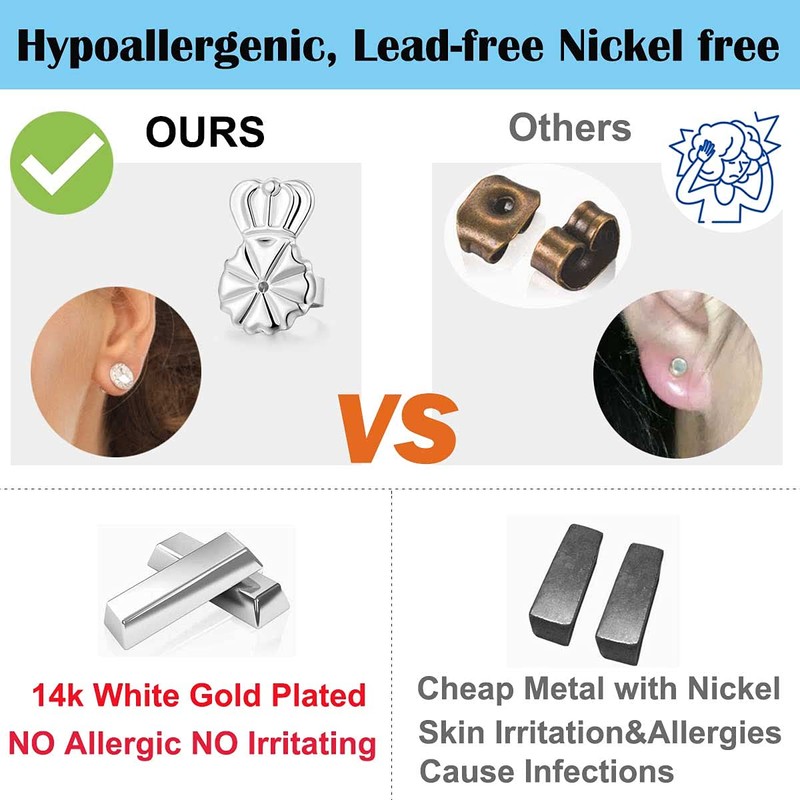 3 Pairs Earring Backs for Droopy Ears,18K Sterling Silver Earring