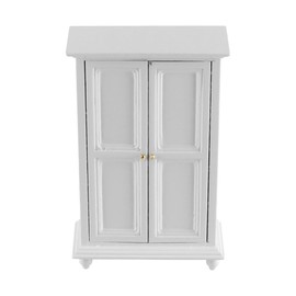 FONGKNOX Wooden Cabinet Drawer Miniature Doll House Wardrobe White Wooden Double Door Household Closet 1/12 Doll House Furniture Decoration Accessories