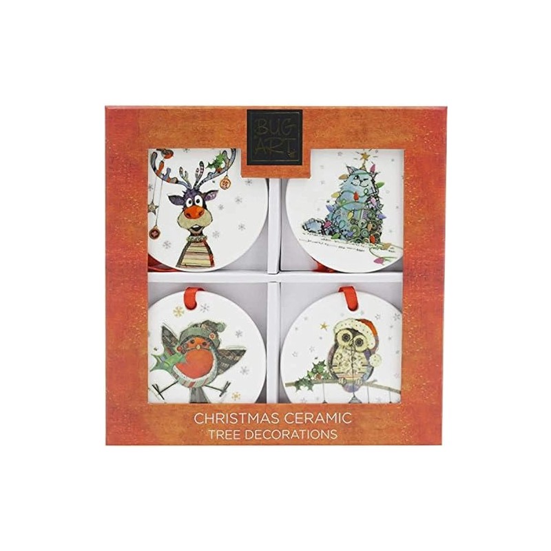 Bug Art Kooks Ceramic Xmas Christmas Tree Decorations Set of