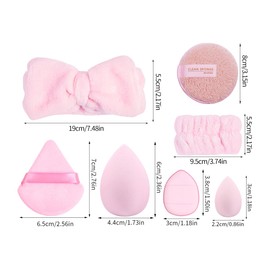 MAANGE Powder Puff and Makeup Sponges Set, Reusable Face Makeup Sponge Blender with Strap, Wet/Dry Use for Foundation & Powder, Fluffy Bow Headband and Wrist Absorbent Wristband, Used for Washing Face and Skincare (20PCS-Pink)