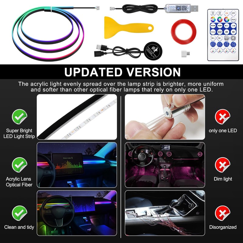 Acrylic Interior Car LED Strip Light with Wireless APP, 10