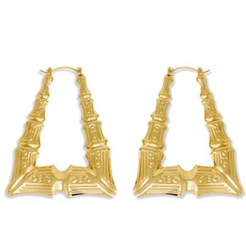 Pnk Trend Gold Tone Large Hollow Casting Triangular Bamboo Hoop Earrings, 2.5 Inches-Made In Korea, Ship From USA