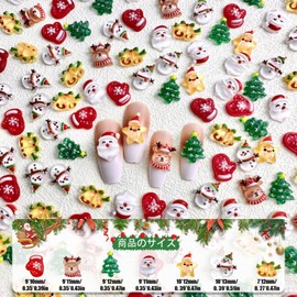 クリスマス ネイルパーツ 70個セット 3Ｄ 立体 樹脂 クリスマスツリー サンタクロース トナカイ 雪だるま ベル ジェルネイル レジン用 ジュエリーパーツ ハンドメイド ネイルアート デコパーツ (B)