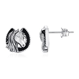 TANGPOET Unisex Horse Stud Earring for Women Girls Men 925 Sterling Silver Horseshoe Earrings Equestrian Horse Shoe Jewellery Gifts for Horse Lovers for Mothers Day Christmas Birthday