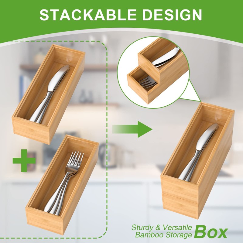 Lixple Bamboo Drawer Organizer – Set of 2 Stackable Storage