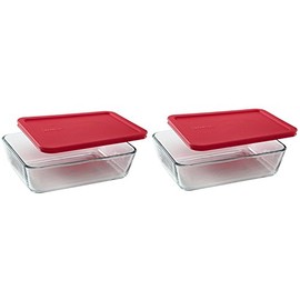 Pyrex 7211 6-Cup Glass Dish & 7211-PC Red Lid (2-Pack) - Made in USA