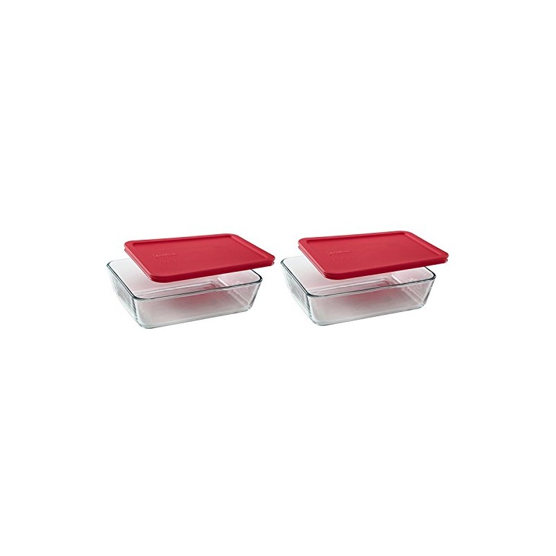 Pyrex 7211 6-Cup Glass Dish & 7211-PC Red Lid (2-Pack)