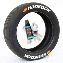 Tire Stickers Hankook with Orange Logo - DIY Permanent Rubber Tire Lettering Kit with Glue & 2oz Touch-Up Cleaner / 17-18 Inch Wheels / 1.50 Inches/White / 8 Pack