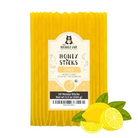 The Honey Jar Lemon Flavored Honey Sticks - Pure Honey Straws For Tea, Coffee, or a Healthy Treat - One Teaspoon of Flavored Honey Per Stick - Made In The USA with Real Honey - (20 Count)