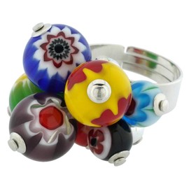 GlassOfVenice Murano Glass Millefiori Sorgente Ring - Multicolor