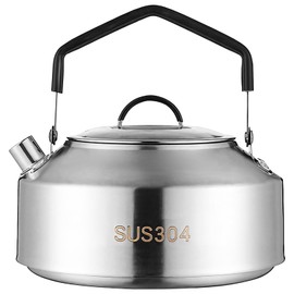 Epicover Camping Kettle SUS304 Stainless Steel, 1L Outdoor Tea Pot with Ergonomic Handle, Large Capacity Hiking Water Boiler, Portable Coffee Maker for Backpacking Picnic