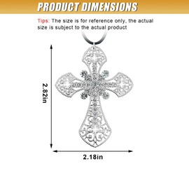 UHANBUT Bling Cross Car Hanging Ornament, Crystal Rhinestone Car Rear View Mirror Charm, Diamond Mirror Pendant, Universal Vehicle Interior Decoration Accessories for Men/Women Present (Silver)