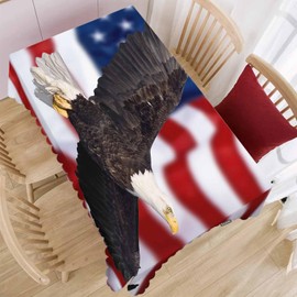 Beabes Tablecloth Bald Eagle 52 X 70 Inch, American Flag Bald Eagle Oblong Table Cloths Anti-Shrink Decorative Table Cover for Kitchen Dinning Tabletop Outdoor Picnic BBQ