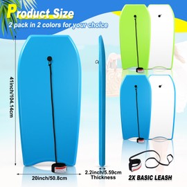 MiniInflat 2 Pack 41" Surf Boards for Beach Lightweight Body Board with EPS Core Pool Skim Boards with Rope Surfing Body Board for Adults Surfing Beach Lake Pool Water Parks(Blue and Green)