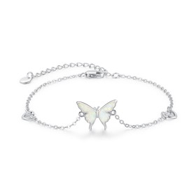 CUOKA MIRACLE Butterfly Bracelet 925 Sterling Silver Opal Bracelet Adjustable Butterfly Jewelry Gifts for Women Teens Birthday