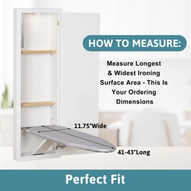 Hushee 12" x up to 43" Ironing Board Cover 2 Layer Large Cotton Iron Board Cover and Pad Set Iron Table Covers for Wall Mounted Ironing Boards(Gray)