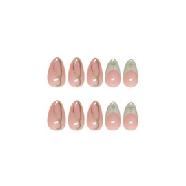 SINHOT Medium Press on Nails Almond Gold Star Fake Nails 3D Gold Chrome Acrylic Nails Glossy Glue on Nails Green Ombre Stiletto Artificial Nails Stick on False Nails with Design 24 pcs