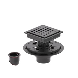 HOMOTEK 4 Inch Shower Drain Square Stainless Steel Floor Drain Kit with Flange for Bathroom Removeable Gridr & Hair Strainer Prevent Odors, Matte Black