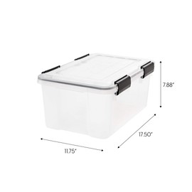 IRIS USA WeatherPro 19 Qt Storage Bins with Lids, 6 Pack, BPA-Free Plastic Gasket Box with Tight Latch and Seal, Stackable Nestable Tote Tub - Clear/Black