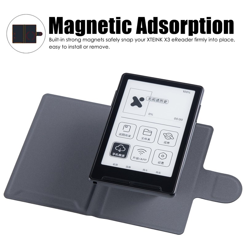 BOZHUORUI Case for 3.7" XTEINK X3,PU Leather Magnetic Cover,Rock Black