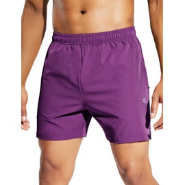 Haimont - Pantalones cortos deportivos para correr para hombre, 5 pulgadas, para gimnasio, deportes, entrenamiento activo con bolsillos, secado rápido, resistente al agua, Morado oscuro con bolsillo con cierre, XX-Large