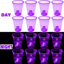 mishunyus 24 Pack Party Cups, Purple Glow Colored Plastic Cups, 16-Ounce Plastic Party Cups, Strong and Sturdy for Party Supplies