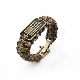 CHENXIKK Paracord Bracelet-Men's Tactical Survival Bracelet-Soldier Bracelet with Bronze American Flag-3 Adjustable Sizes