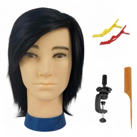 Mannequin Head with 100% Human Hair Spinning Male Training Head for Hairdressers Training Doll Head for Hair Styling and Practice
