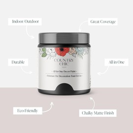 Country Chic Paint - Chalk Style All-in-One Paint for Furniture, Home Decor, Cabinets, Crafts, Eco-Friendly, Matte Paint - Liquorice [Black] Half Pint 8oz