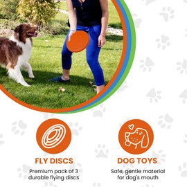 GadgetPawsUSA - Dog Flying Disc - Pack of 3 Pet Frisbees + Durable Outdoor Dog Toys for Training and Exercise - Interactive Fetch Discs - Blue, Green, and Orange Colors