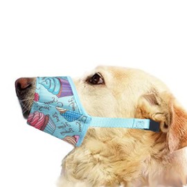 Dog Muzzle,Soft Nylon Print Dog Muzzles for Small Medium & Large Dogs. Breathable Adjustable Loop Pets Muzzle to Prevent Biting Barking and Chewing,Ideal for Vet Visit & Training (Light Blue, 4#M)