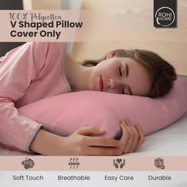 Rohi Pink V Shaped Pillowcase – Soft & Breathable V Pillow Cover – Hypoallergenic Easy Care Triangle Pillow Case – Envelope Closure – Back Support Orthopaedic Nursing V Pillow Cases Covers Only (Pink)