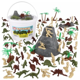 BMC Toys TimMee Processed Plastic Prehistoric Dinosaur Cavemen Tim Mee Bucket Playset USA
