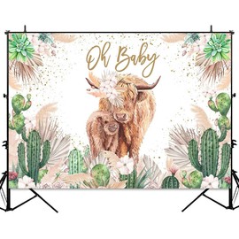 Sensfun Highland Cow Baby Shower Backdrop Oh Baby Party Decorations for Boy Girl Mexican Cactus Pampas Grass Floral Newborn Baby Shower Photography Backdground Vinyl Photo Banner 7x5ft Multi