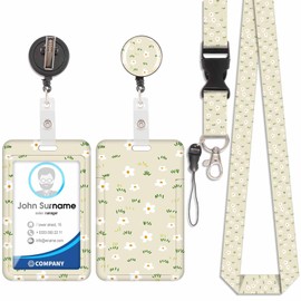 Cute Floral Card Holder, ID Card Holder, Detachable Lanyard with Retractable Clip for Key Chains, Business Cards, Door Cards, ID Cards, etc.