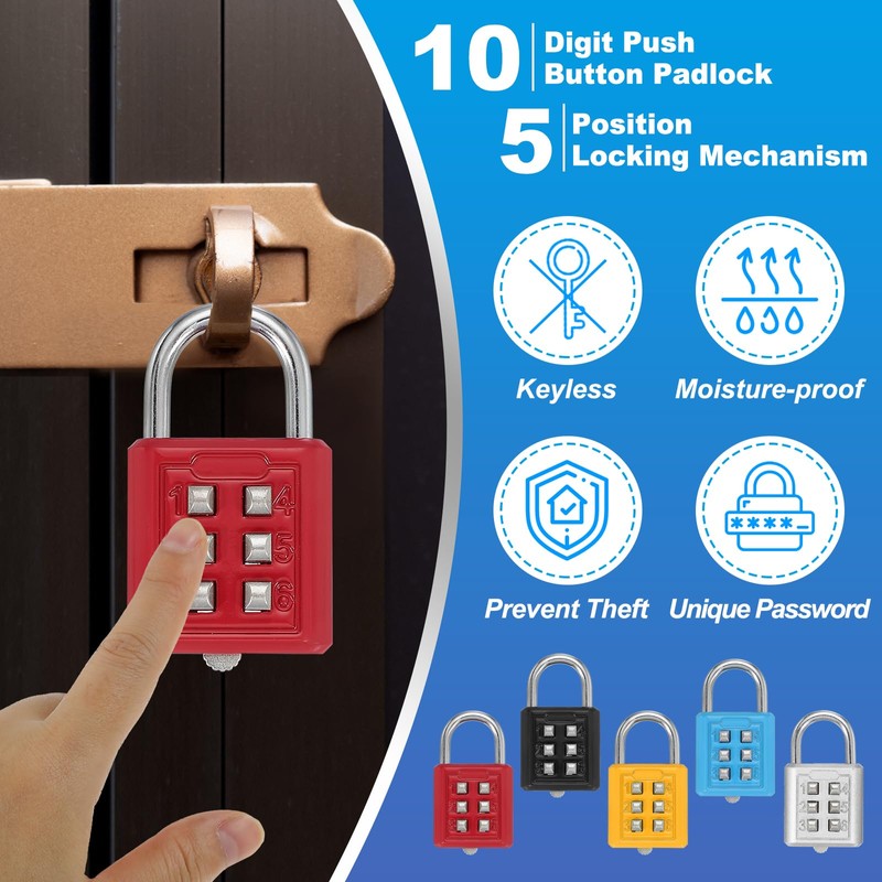 sourcing map Combination Padlock, 6-Digit Push Button Padlock 3-Position Locking