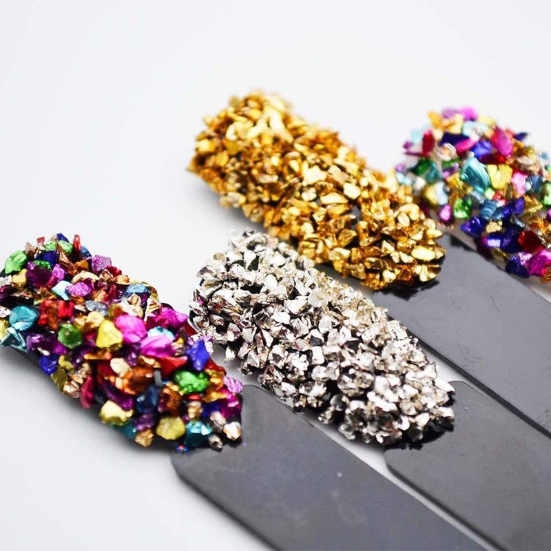Crushed Glass Irregular Chips, Irregular Glitter Metallic Gravel Gem Stones