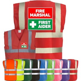 Corporate Togs FIRE MARSHAL FIRST AIDER Visibility Safety Vest Waistcoat, High Visibility, Hook & Latch Fastening Waistcoat Tabard | Safety Apparel & Protective Safety Wear