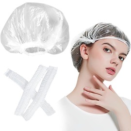 FENQURO Pack of 100 Shower Caps, Shower Caps, Disposable Shower Caps, Plastic Shower Cap, Hair Protection Hair Cap for Salon, Spa, Travel, Hotel, Shower, Braids, Transparent