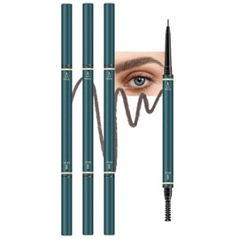 3 Pcs Waterproof Dual-Sided Fine Tip Eye Brow Pencils Pack,Ultra-Fine Mechanical Pencil,Draws Tiny Brow Hairs, Defines, Fills Brows, Shapes, Contours, Combs, (3Pcs-Grey brown-Fine Tip)