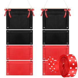 Yeyeplum 2 Pcs Fish Extender Cruise Hanging Organizer with 4 Pockets and 5 Yard Red Polka Dot Ribbon Travel Stateroom Door Area Cabin Storage Bag 2025 Fe for Exchange Gift Pixie Dusting(Black,Red)